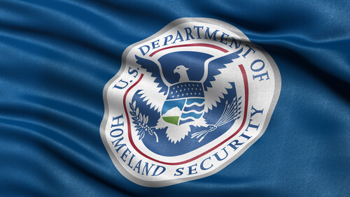  illustration of the flag of the Department of Homeland Security waving in the wind