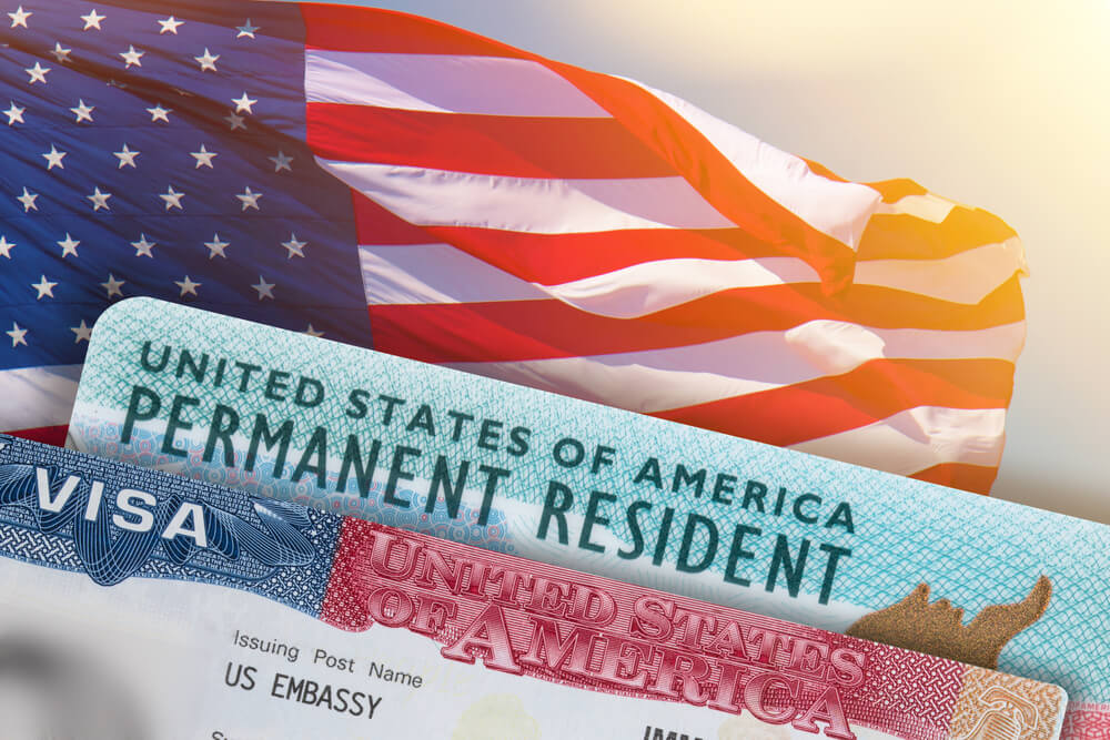 VISA United States of America. Green Card US Permanent resident. Work and Travel documents.