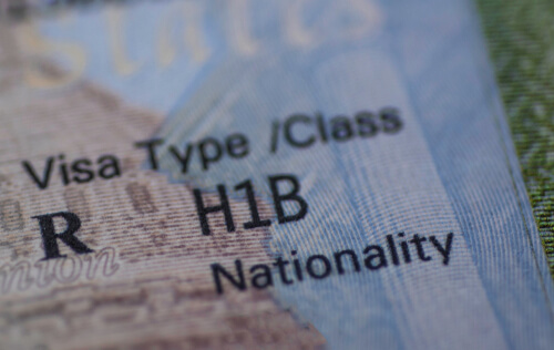 Fragment of Stamp H1B USA Worker Visa.