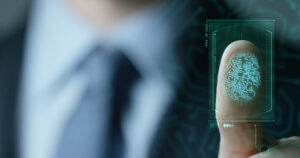 businessman scan fingerprint biometric identity and approval.