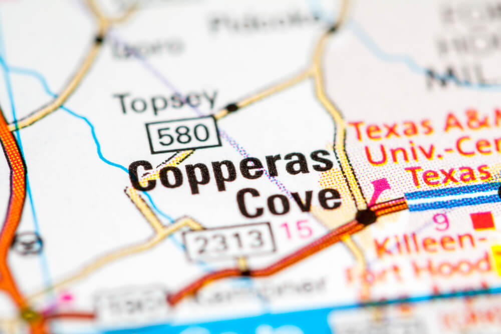 Copperas Cove. Texas. USA on a map