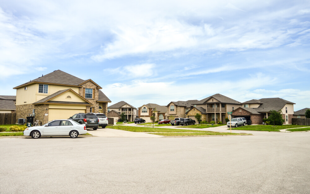 Killeen, Texas - August 25th 2016: Residential neighborhood in the South with blue sky in the background